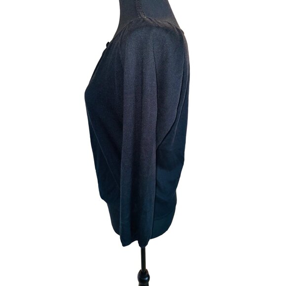 Forté Womens Medium Black Silk & Cashmere Long Sleeve M Cardigan Preppy Classic - Picture 3 of 11